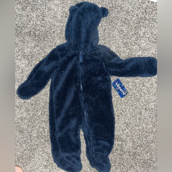 NWT Dark/navy blue baby bear winter suit with foldover mittens 6-9 mo - Picture 1 of 3